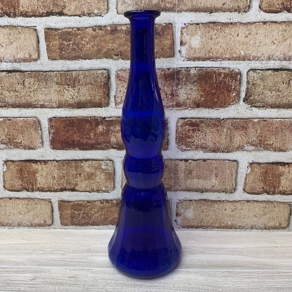American Vintage Other - Vintage Cobalt Blue Ribbed Glass Bud Vase Genie Bottle MCM Decor
